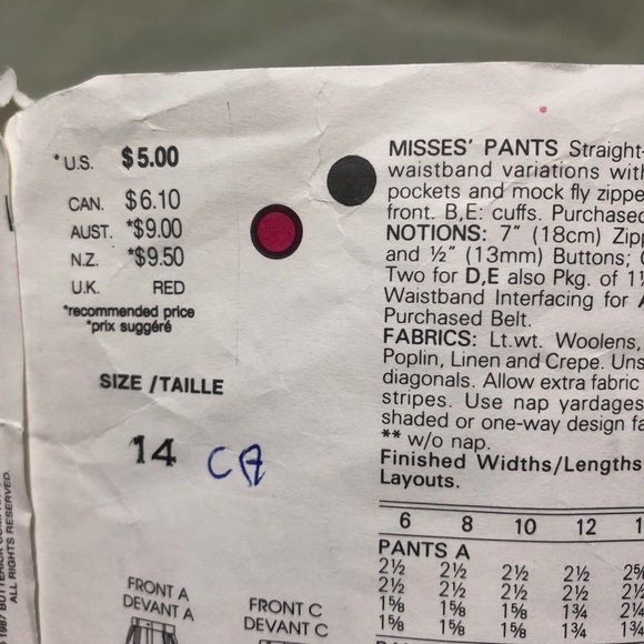 Vintage Vogue's Basic Design Pattern 1199-size14- cut- pants pattern - Picture 6 of 9